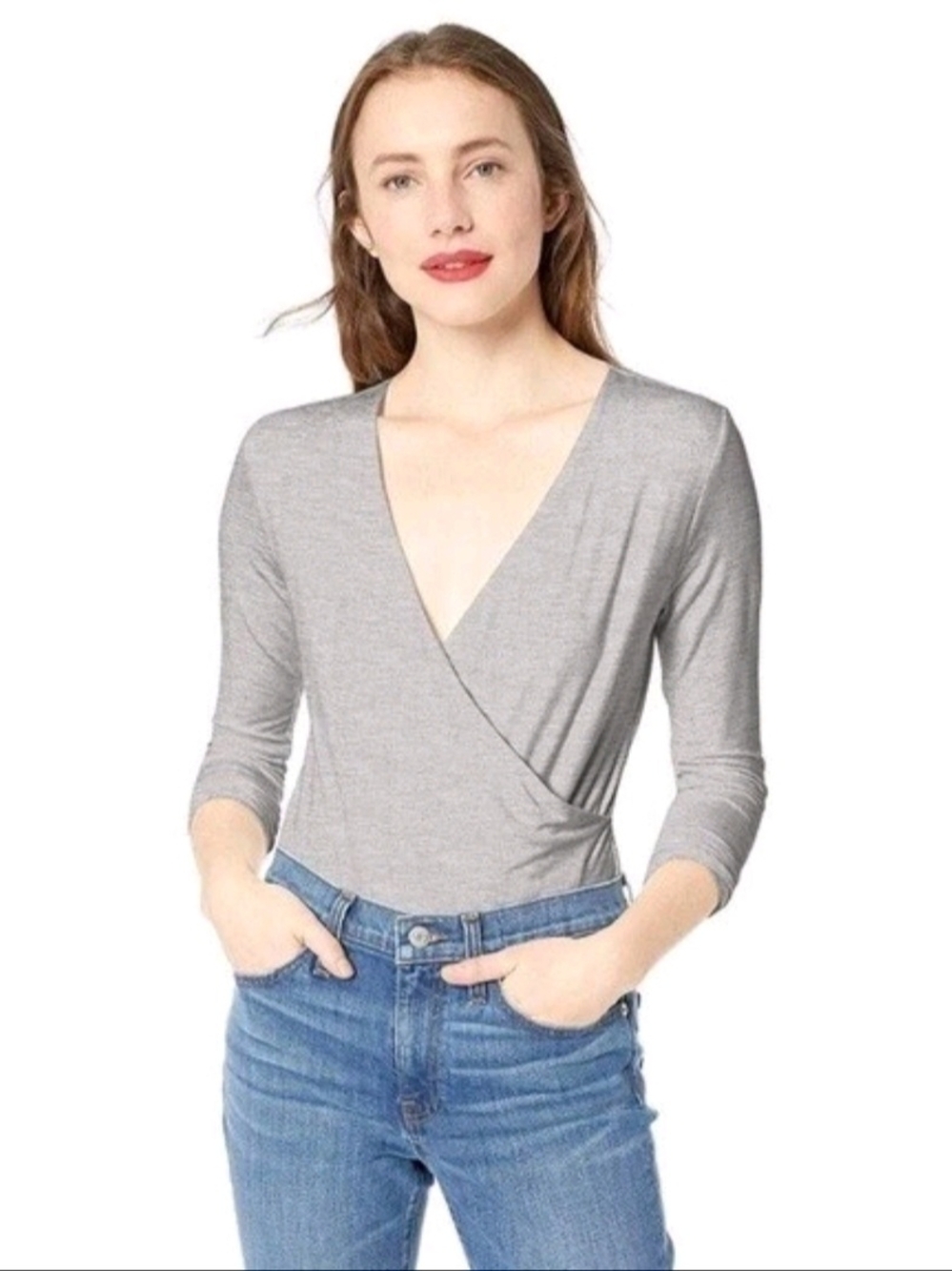 J. Crew Gray Wrap-Front V-Neck Bodysuit XL